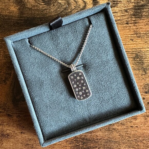 David Yurman Midnight Melange Dog Tag w/ Diamonds Necklace - 18" - RARE - Picture 1 of 16